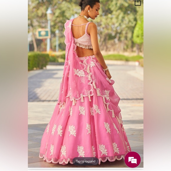 *PRE-SELL* Carnation Pink Patch Embroidered Organza Party Wear Lehenga - Picture 2 of 14